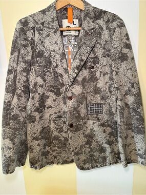Kuyichi Pure Denim Mens Printed Blazer Jacket Large Organic Cotton Grey